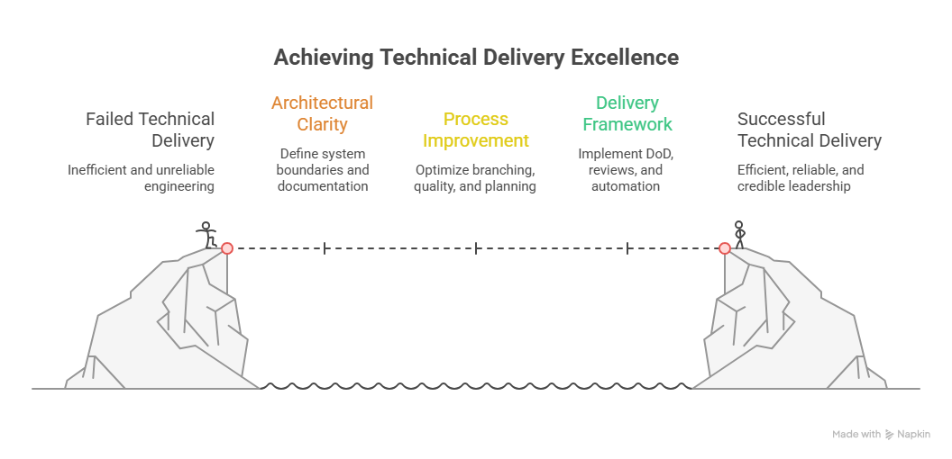 Light-mode version of Arpit Desai's technical delivery excellence diagram.